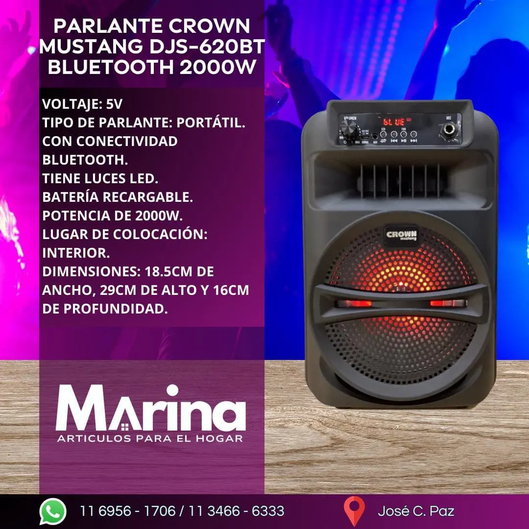 Parlante Crown Mustang DJS-620BT Bluetooth 2000 W